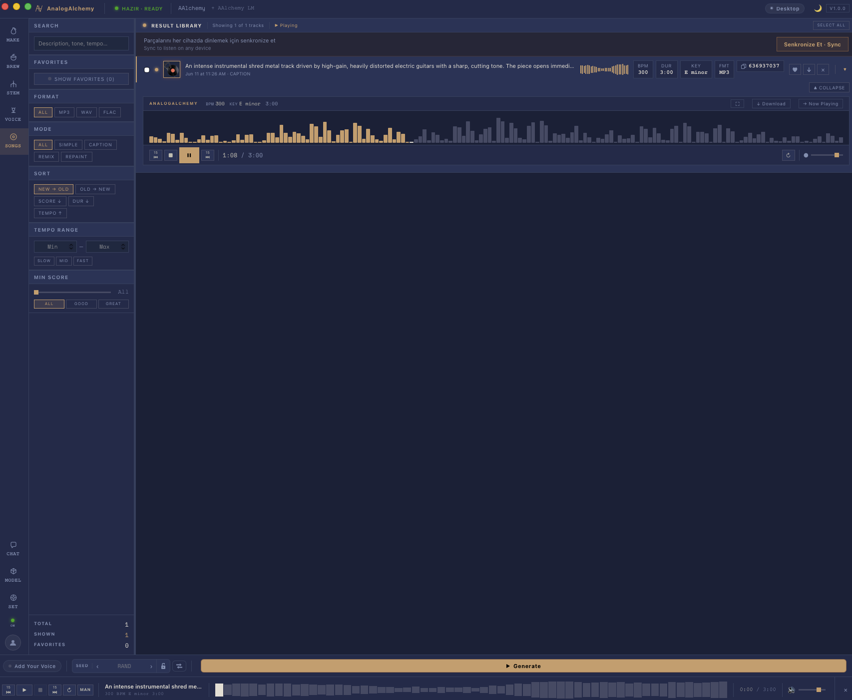 Songs library with waveform player and filters